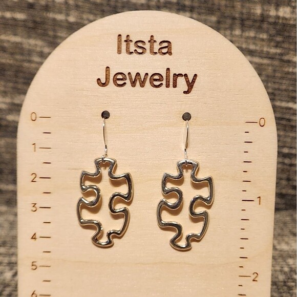 Silver puzzle piece earrings on sterling silver earwires handmade - Picture 1 of 3